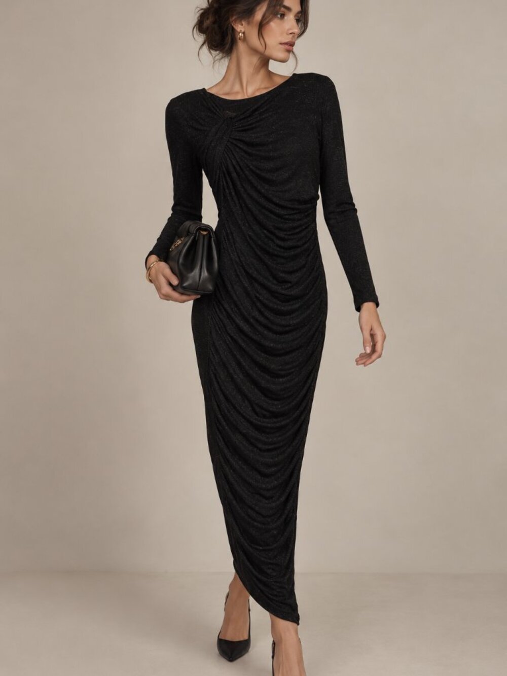 BAILEY 44 | Black & Grey Heathered Bodycon Stretch Maxi Dress – Women’s Large